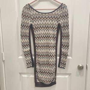 Free People Sweater Womens Sz S Chevron Knit Metallic Long Sleeve Dress Pullover